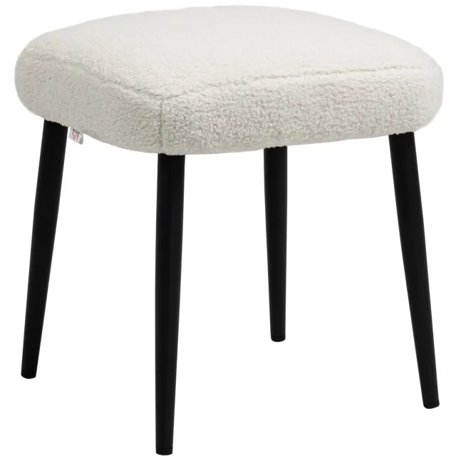 Homona Voetenbank - Met zachte bekleding in kasjmierlook - Stalen poten - 42 x 42 x 44 cm - Crèmewit