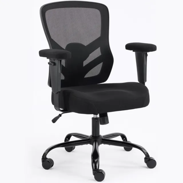 Ropilly Ergonomische bureaustoel zwart - Ademende mesh bureaustoel - Verstelbare lendensteun - 2D-armleuningen - 135 kg - Thuiskantoor - 98,47 cm - Zwart
