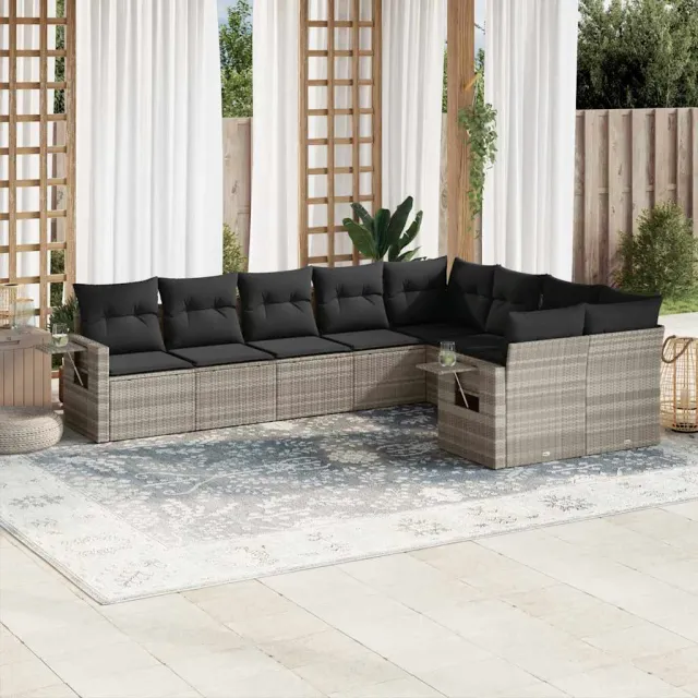 vidaXL 9-delige Loungeset met kussens poly rattan lichtgrijs grijs, foto 2