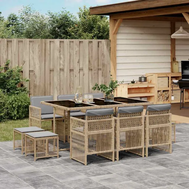 vidaXL 11-delige Tuinset met kussens poly rattan gemengd beige, foto 2