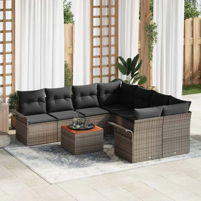 vidaXL Tuin Sofa Set 9 st Grijs poly rattan, foto 2