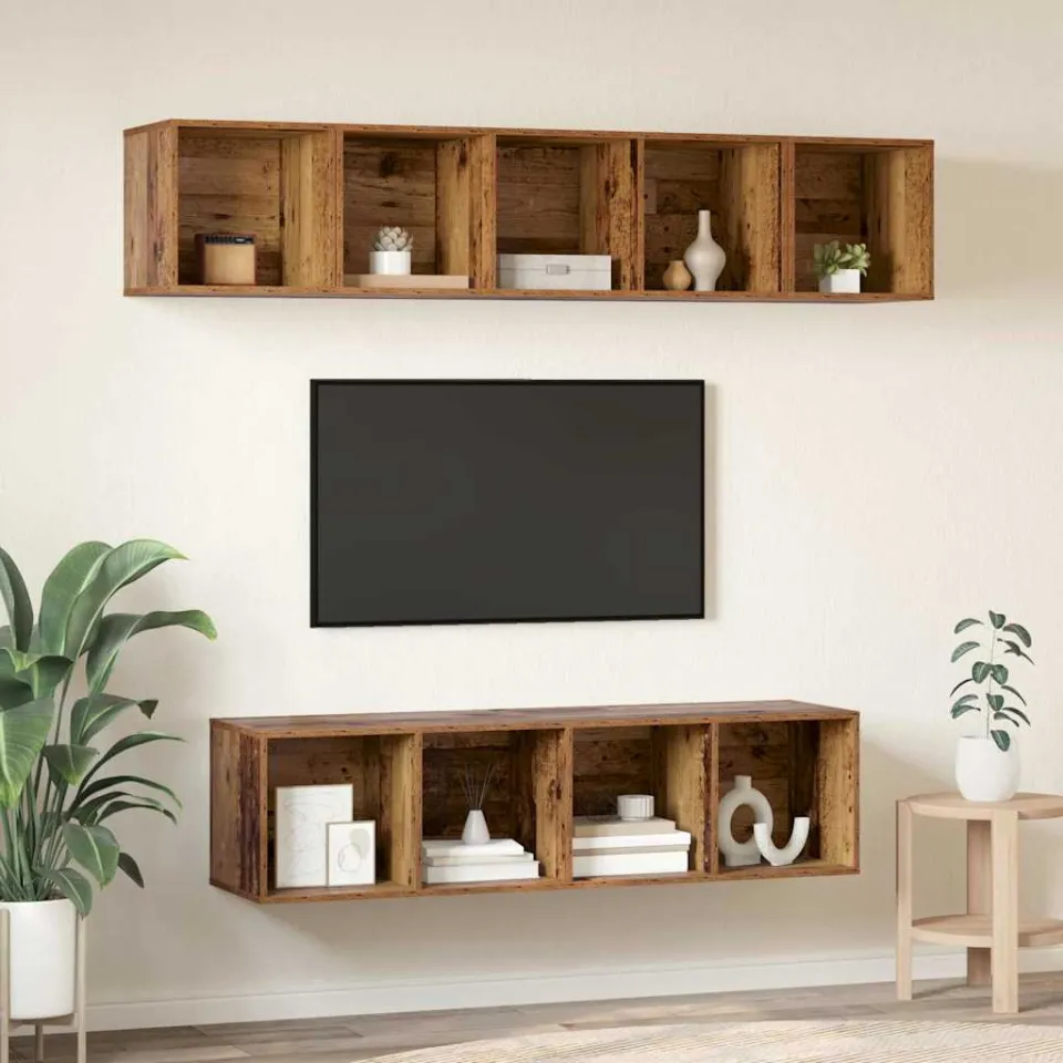 vidaXL Tv-meubelset 4 st Oud Hout Bewerkt hout bruin, foto 4