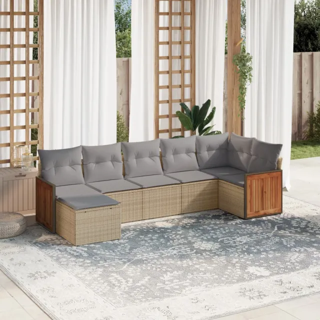 vidaXL 7-delige Loungeset met kussens poly rattan beige, foto 2