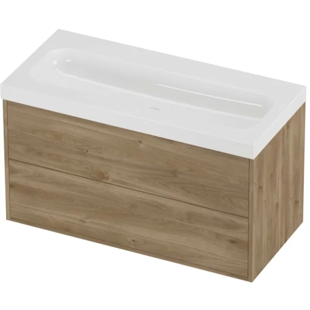 Proline Haga Badmeubelset Polystone Mezza 2 Laden 100x46x58 cm Glans Wit Cider Oak Eiken