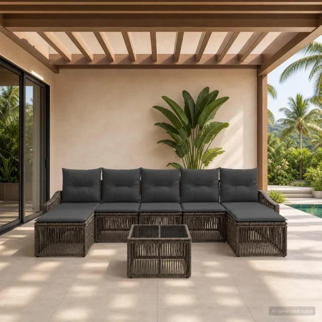 vidaXL Tuinbankenset 8 st 7-zits Grijs poly rattan, foto 2