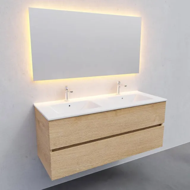 Boss & Wessing Badkamermeubel AQS Helsinki 120x46 cm Keramiek Dubbel Wood Washed Oak 2 Laden Boss & Wessing Houtlook