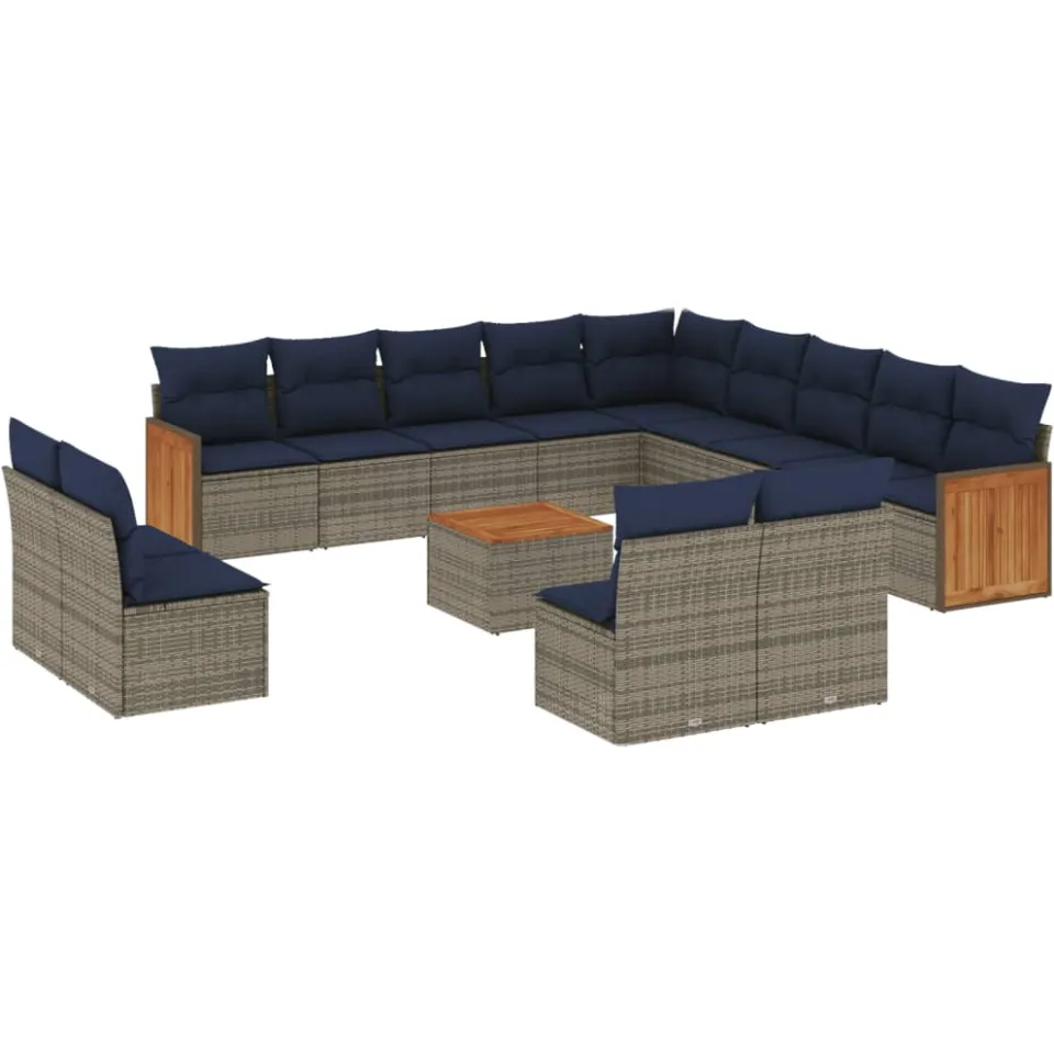 vidaXL 14-delige tuinbankset met kussens, grijs polyrotan, foto 3