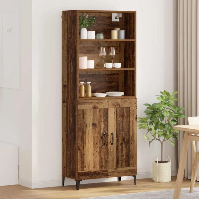 vidaXL Hoge kast 2 st Oud hout 69,5 x 34 x 180 cm Bewerkt hout Bruin