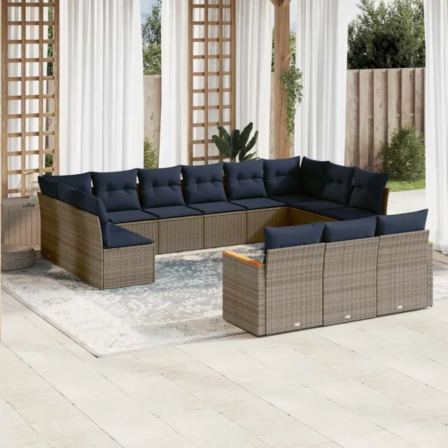 vidaXL 13-delige tuinbankset met kussens, grijs polyrotan, foto 2