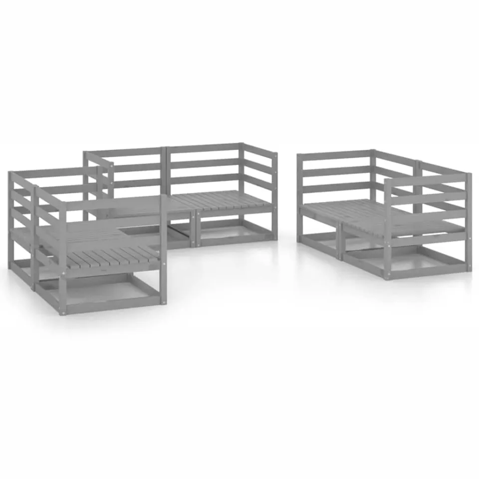 vidaXL 6-delige Loungeset massief grenenhout grijs, foto 3