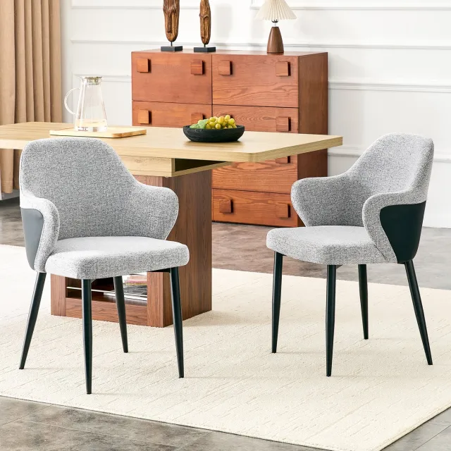 Clruro Eetkamerstoel - 2-delige set - 83cm stoffen eetkamerstoel - kruisvormige metalen poten - eetkamer - stof + metaal - grijs / zwart PU
