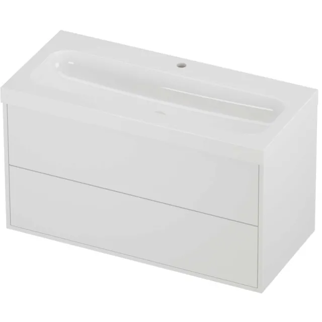 Proline Haga Badmeubelset Polystone Mezza 1 Kraangat Voor Grepen 100x46x58 cm Glans Wit Mat White Mat Wit