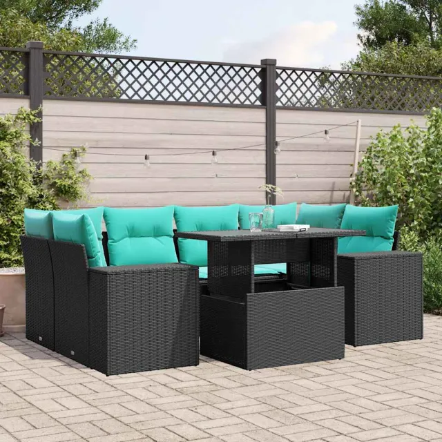 vidaXL 7-delige tuinbankset met kussens van zwart polyrotan, foto 2