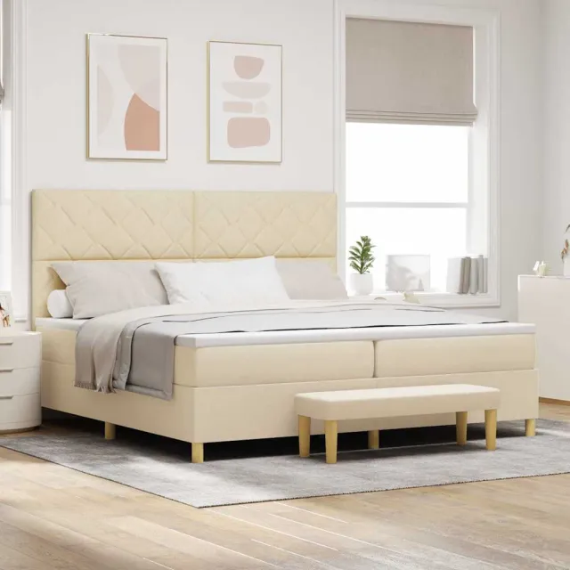 vidaXL Boxspring bed met hoofdeinde Crème 200 x 200 cm Stof