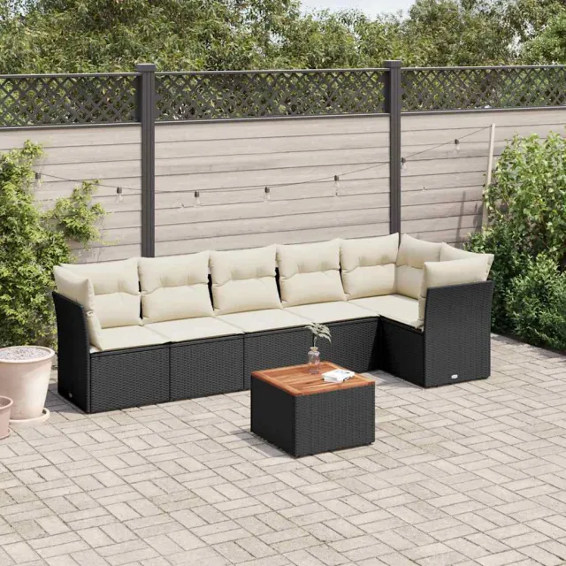 vidaXL 7-delige Loungeset met kussens poly rattan zwart, foto 2