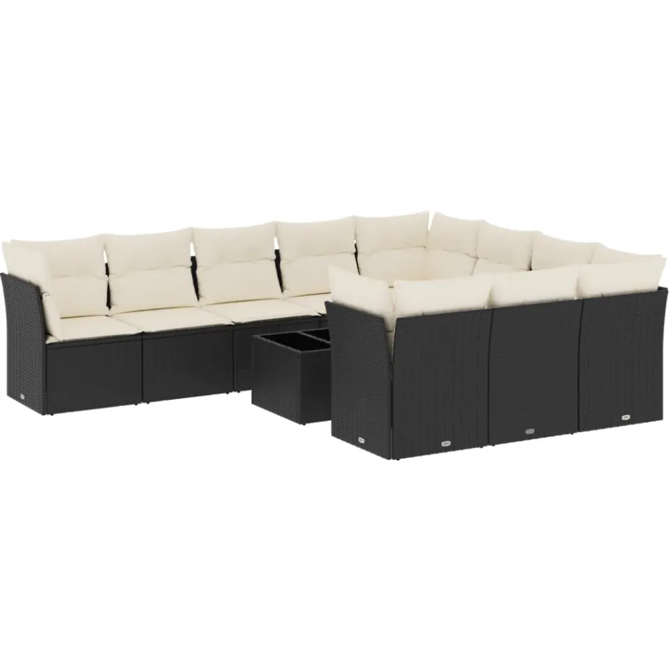 vidaXL 11-delige Loungeset met kussens poly rattan zwart, foto 3