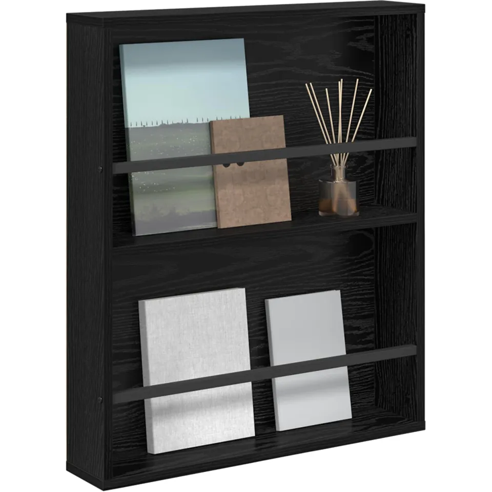 vidaXL Tijdschrift Rek Zwart Eiken 60 x 12 x 70 cm Bewerkt hout