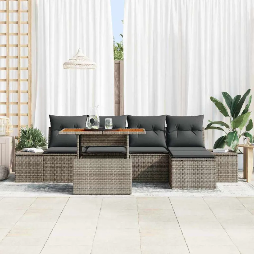 vidaXL Tuinbankenset 6 st Grijs poly rattan, foto 3