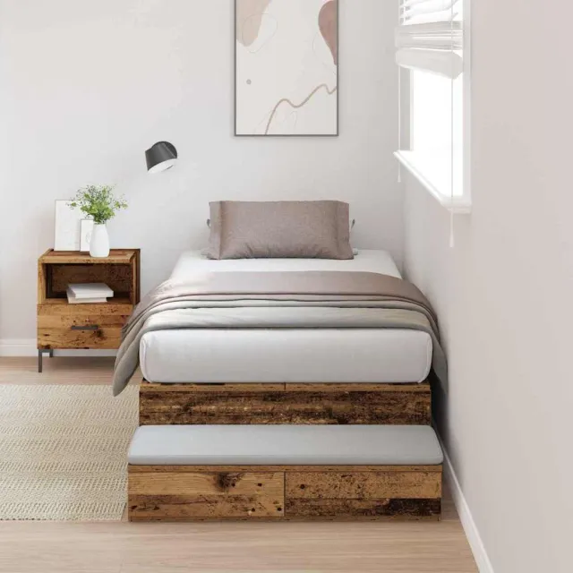 vidaXL Opbergbedframe met lade met opslag Oud Hout 80 cm Bewerkt hout Bruin