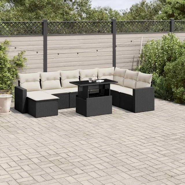 vidaXL 9-delige Loungeset met kussens poly rattan zwart, foto 2