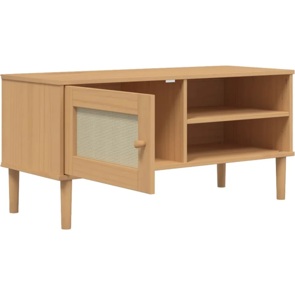 vidaXL Tv-meubel SENJA 106x40x49 cm rattan massief grenenhout bruin, foto 4