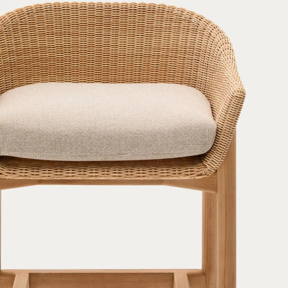 Kave Home Galea barkruk teakhout en rattan, foto 6