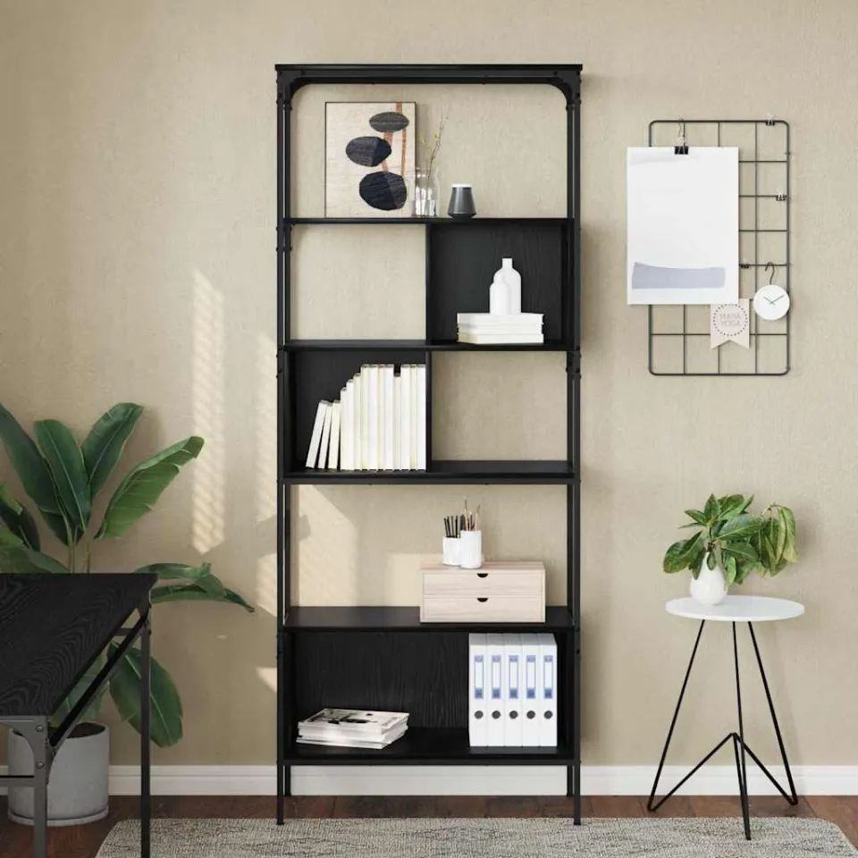 vidaXL Boekenkast 7-laags 76 x 33 x 188,5 cm Bewerkt hout Zwart Eiken, foto 3