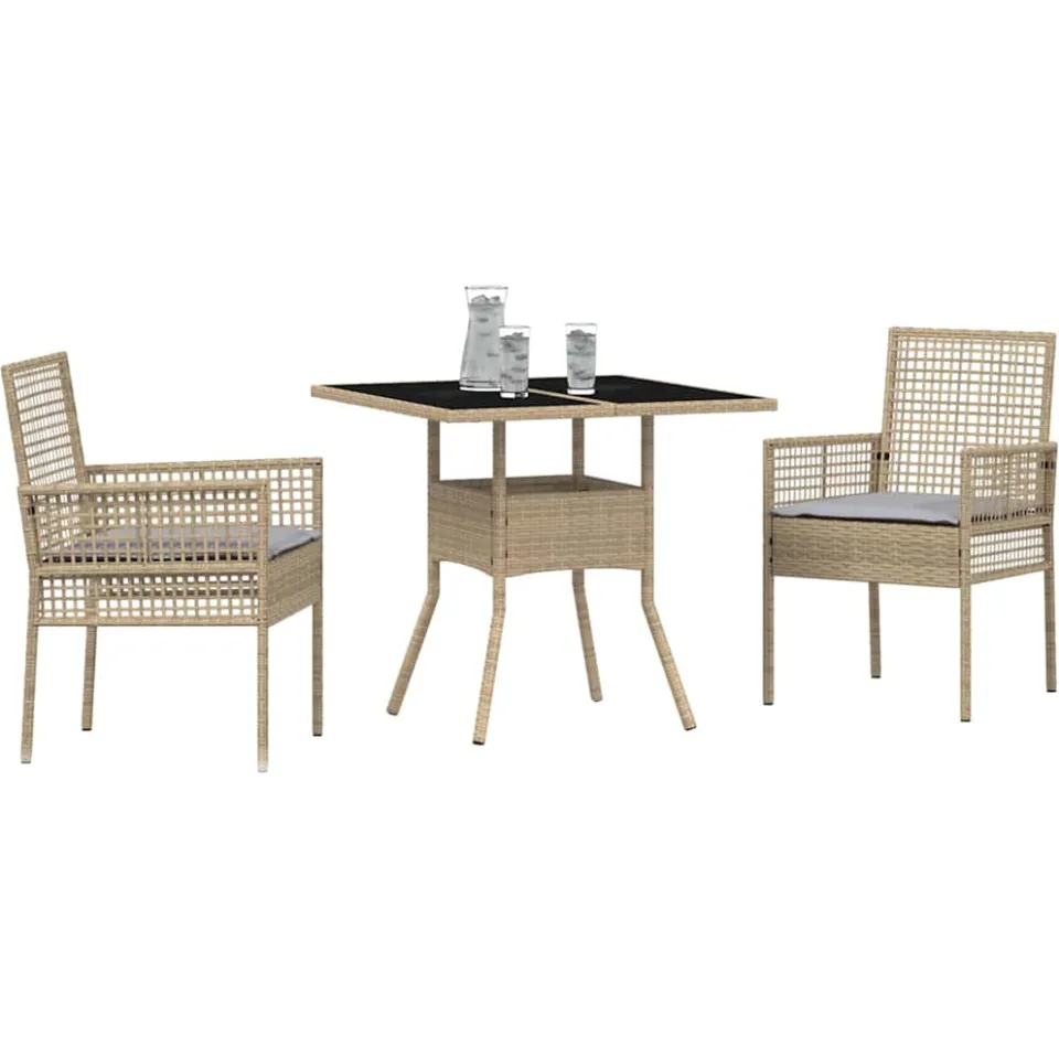vidaXL Tuin eettafelset 3 st Beige poly rattan, foto 2