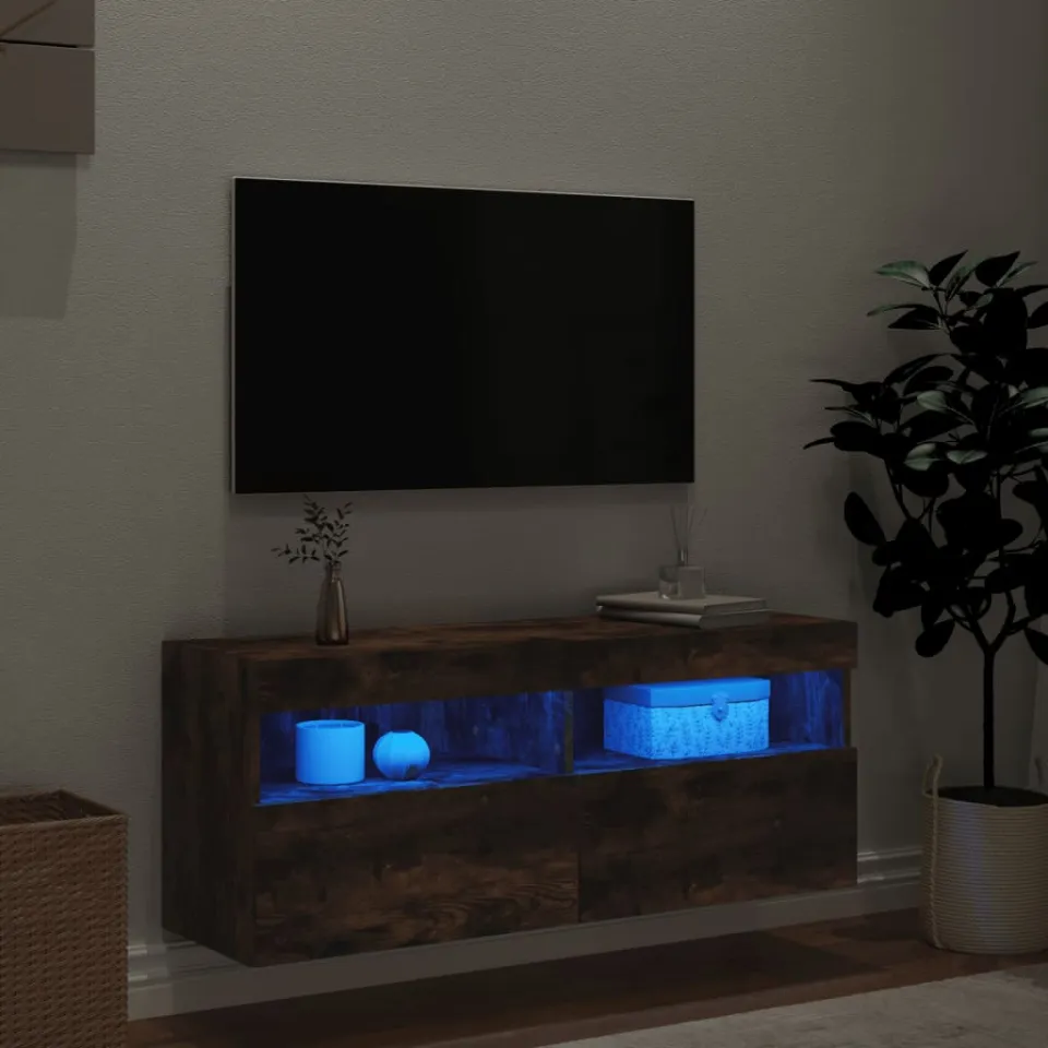 vidaXL Tv-wandmeubel met LED-verlichting 100x30x40 cm gerookt eiken, foto 3