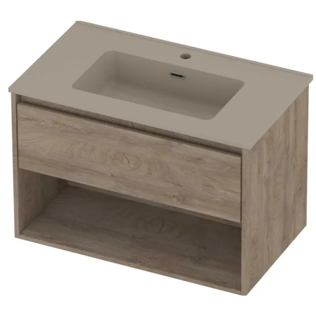 Proline Tribute Badmeubelset Porselein Elegant Met Schap 80x46x54 cm Mat Crème Cotton Raw Oak Eiken
