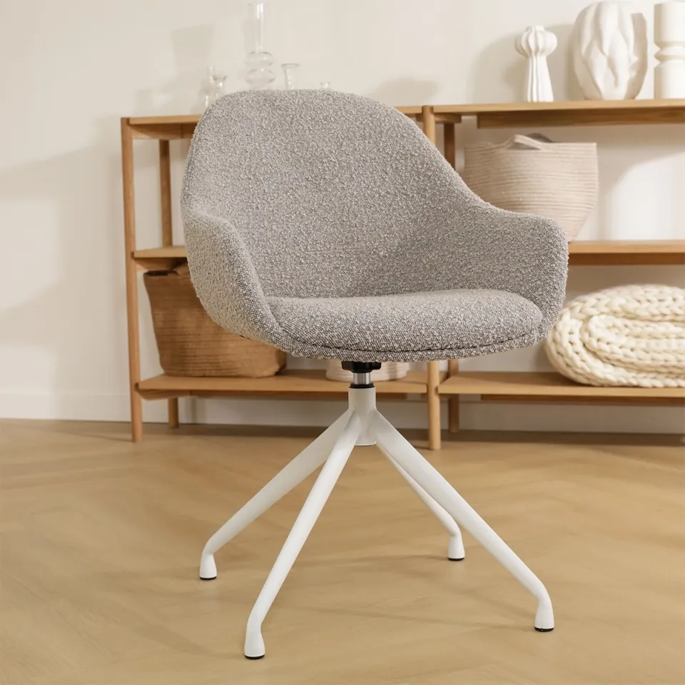 Nolon Nola-Mae draaibare eetkamerstoel bouclé taupe - wit onderstel, foto 2