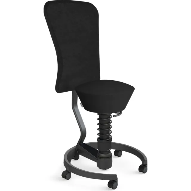 AERIS SWOPPER with backrest footring with castors (soft floor), black spring strut type: standard, black, spring black seat cover: microfibre Comfort (Gabriel), black backrest pole: black, backrest cover: microfibre Comfort (Gabriel), black