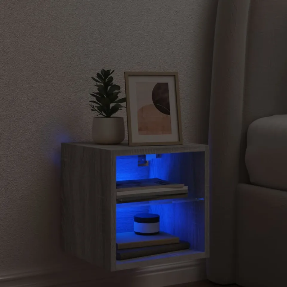 vidaXL Tv-wandmeubel met LED-verlichting 30x28,5x30 cm grijs sonoma, foto 4