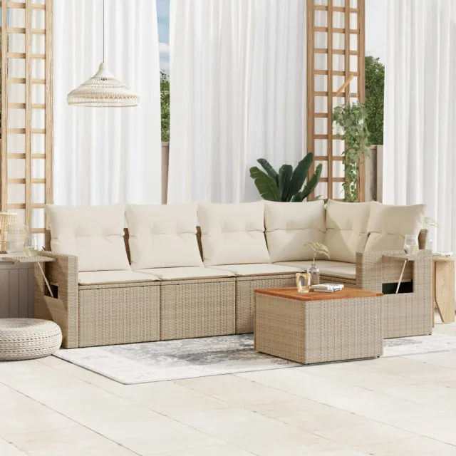 vidaXL 6-delige Loungeset met kussens poly rattan beige, foto 2