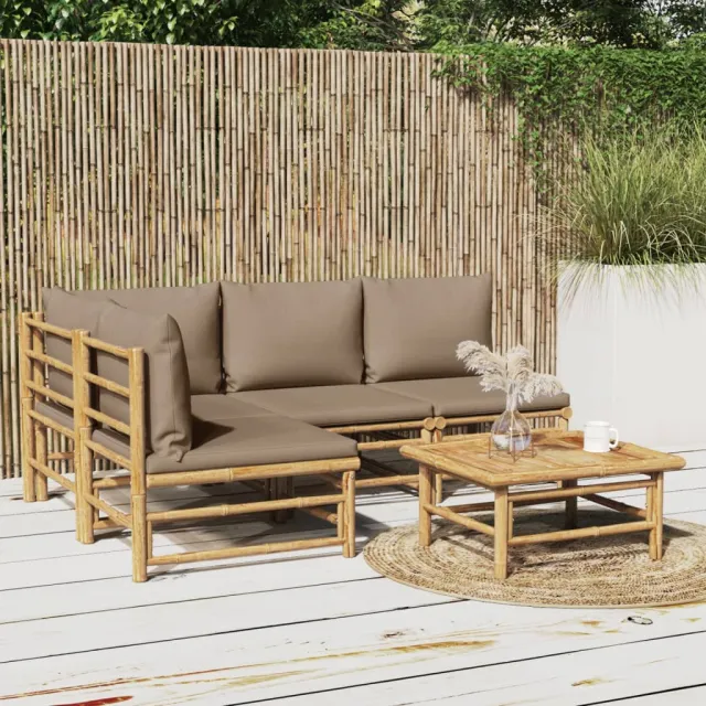 vidaXL 5-delige Loungeset met kussens bamboe taupe, foto 2