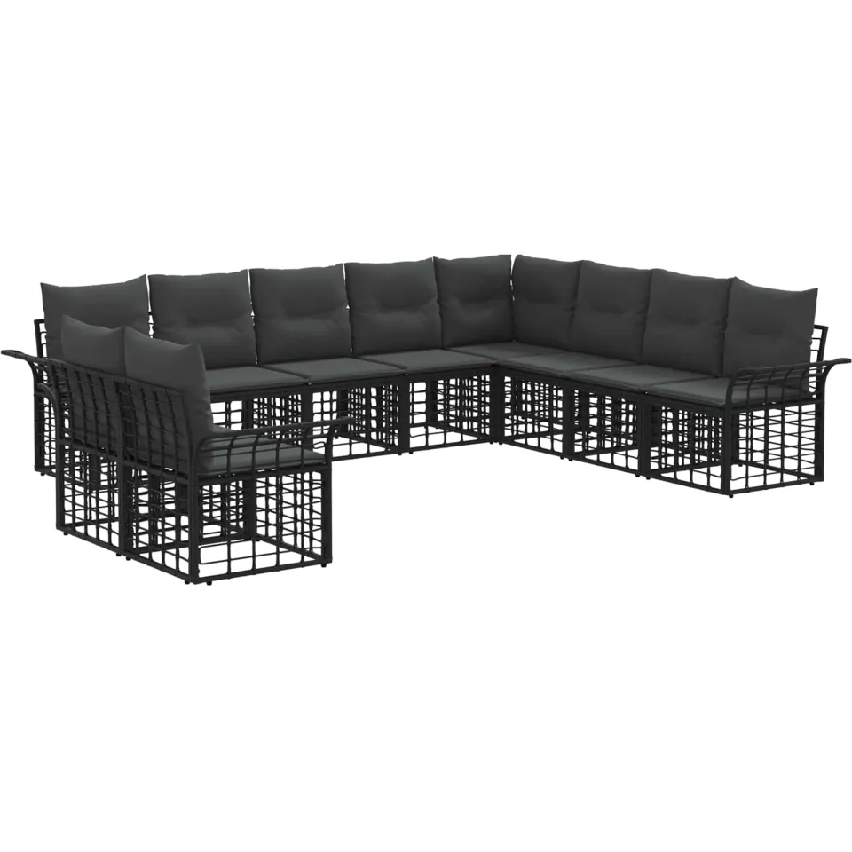 vidaXL Buiten bankenset 10 st Zwart en Donkergrijs Polyester, foto 3