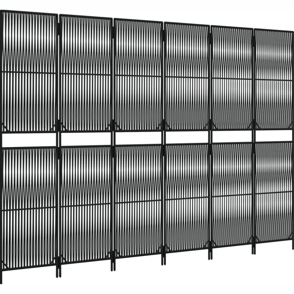 vidaXL Kamerscherm 6 panelen poly rattan zwart, foto 4