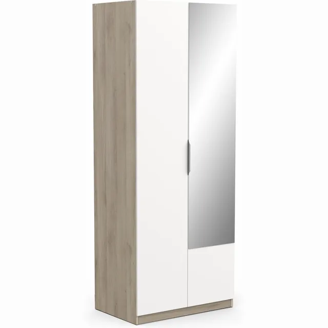 CaliCosy Garderobekast Spectre 80cm met spiegel - mat wit/eik