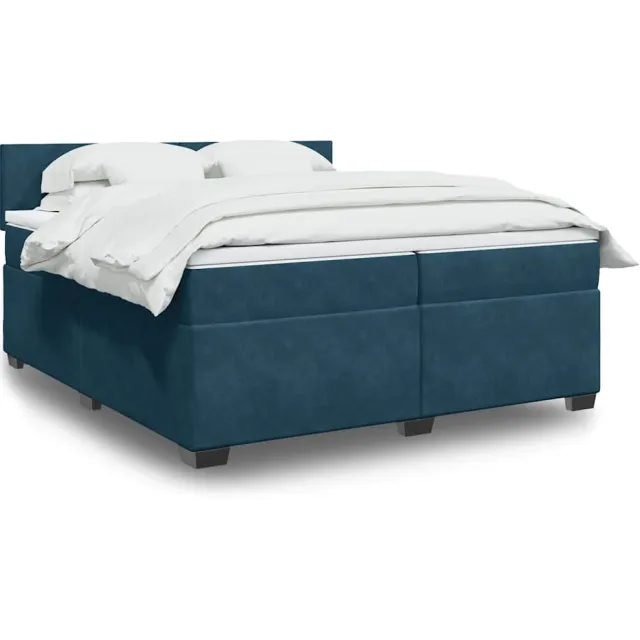 vidaXL Boxspring met matras fluweel donkerblauw 200x200 cm blauw