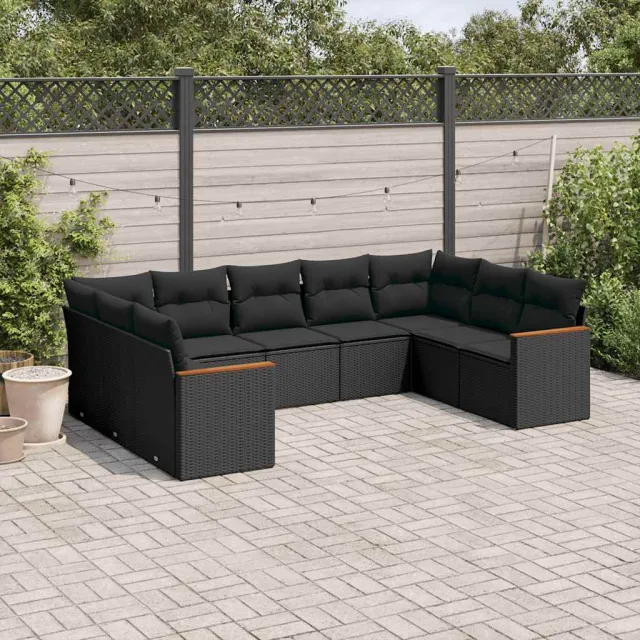 vidaXL 9-delige Loungeset met kussens poly rattan zwart, foto 2
