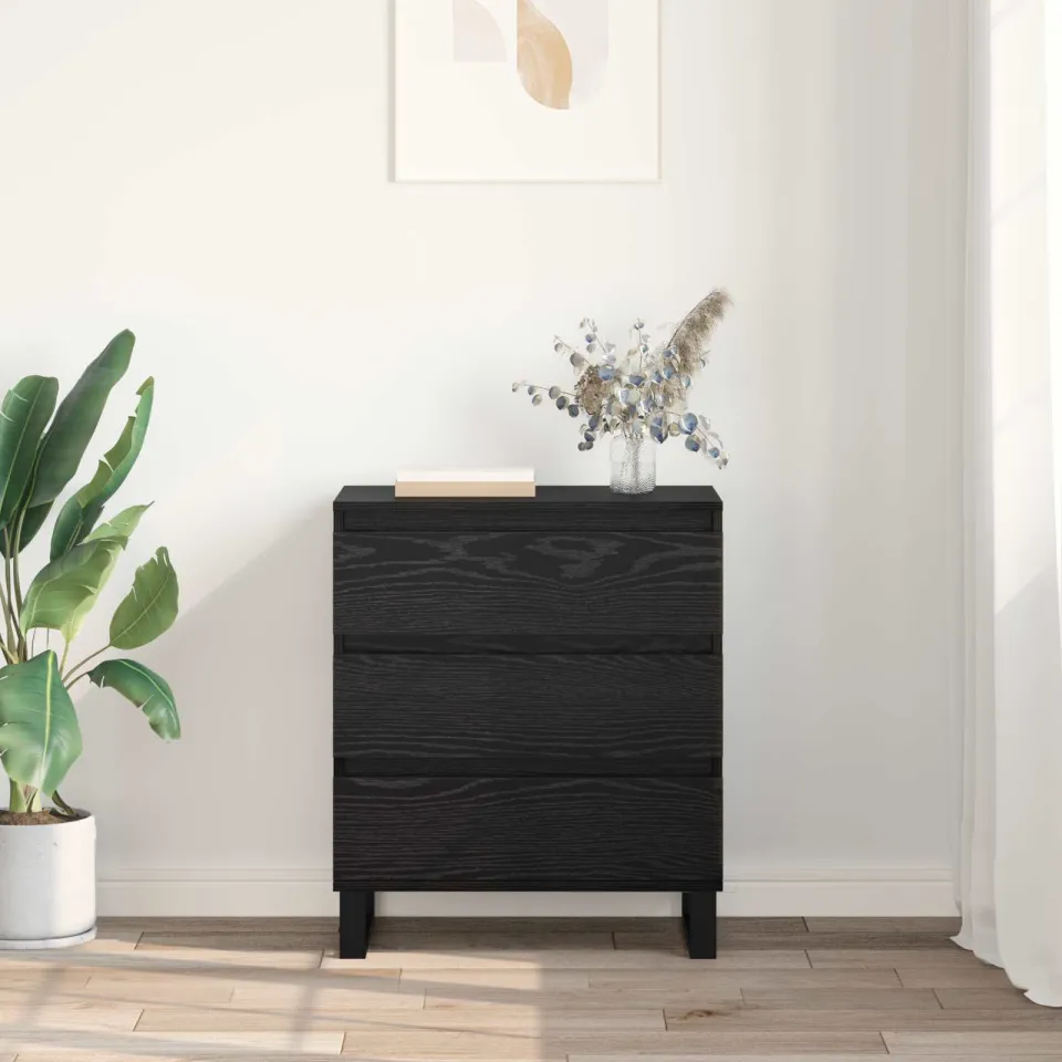 vidaXL Dressoir Zwart Eiken 60 x 35 x 70 cm Bewerkt hout, foto 3