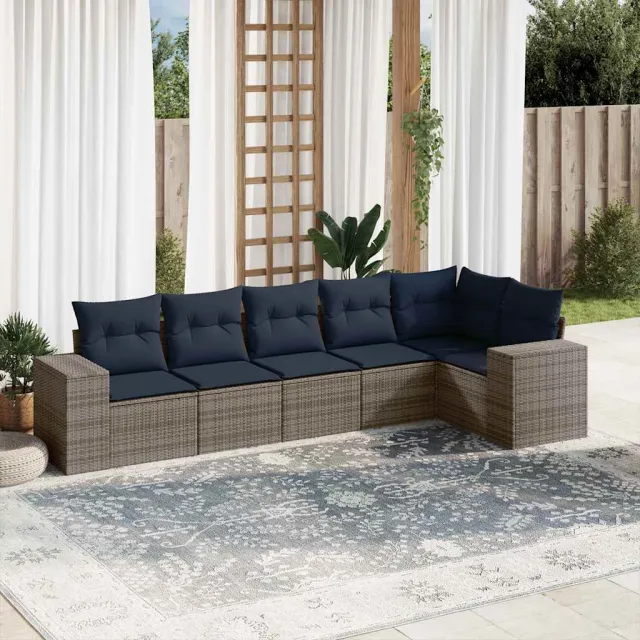 vidaXL 6-delige tuinbankset met kussens, grijs polyrotan, foto 2