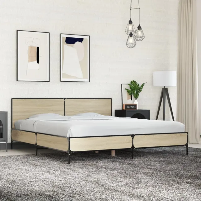 vidaXL Bedframe bewerkt hout metaal sonoma eikenkleurig 200x200 cm
