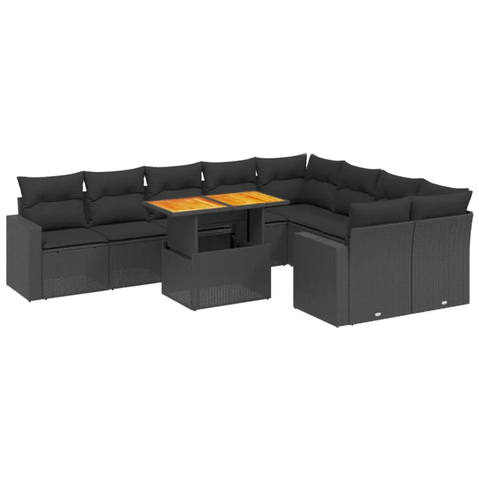 vidaXL 10-delige Loungeset met kussens poly rattan zwart, foto 3