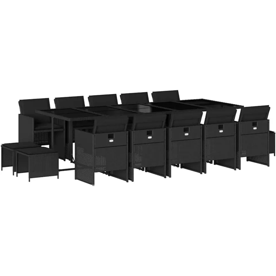 vidaXL 15-delige Tuinset met kussens poly rattan zwart