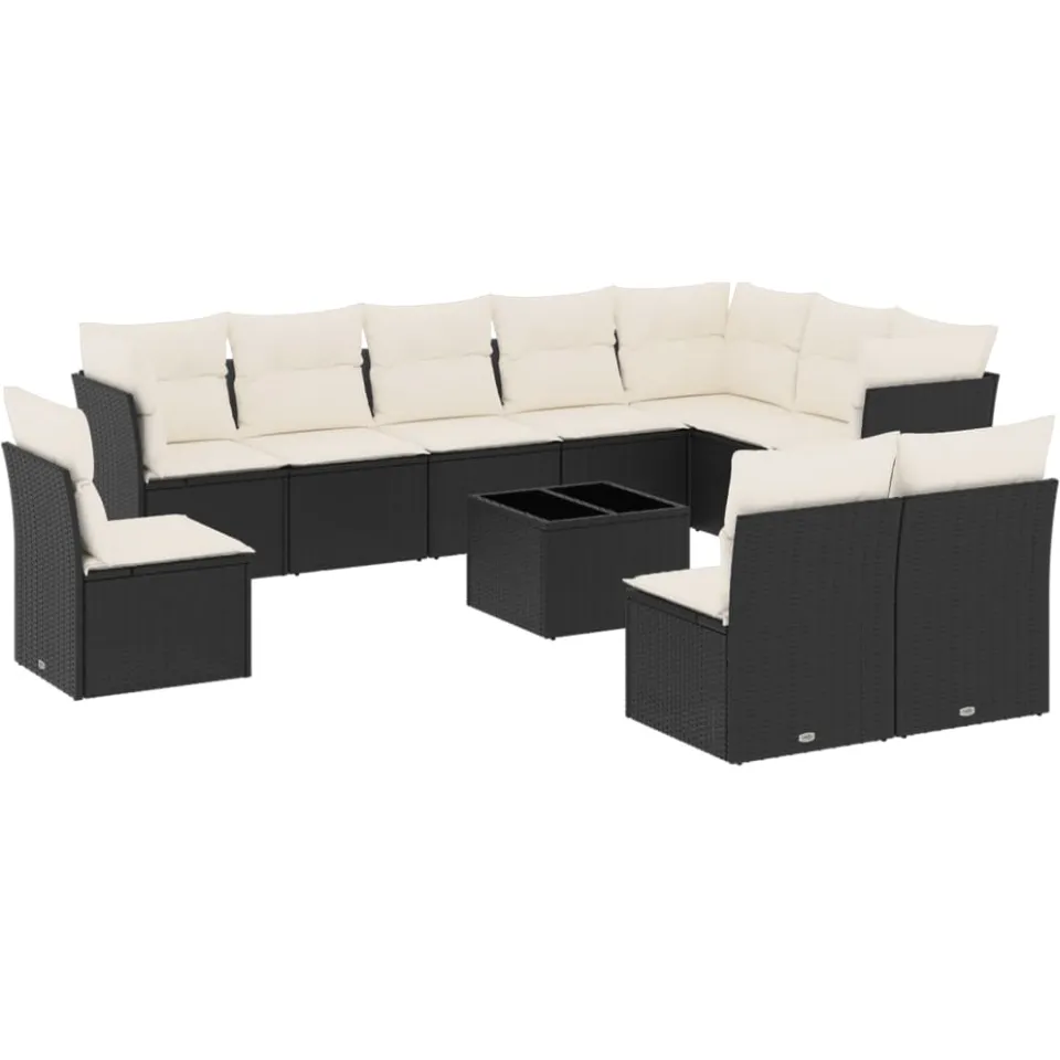 vidaXL 11-delige Loungeset met kussens poly rattan zwart, foto 3