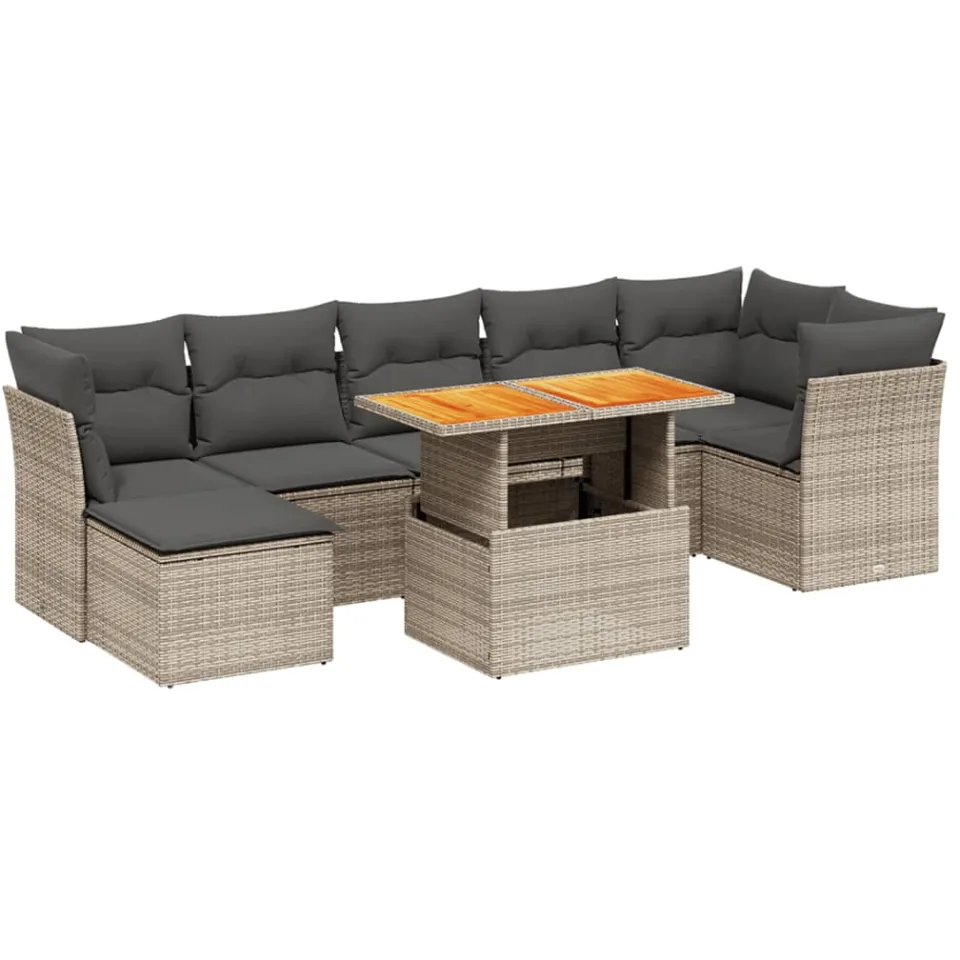 vidaXL 8-delige Loungeset met kussens poly rattan grijs, foto 3