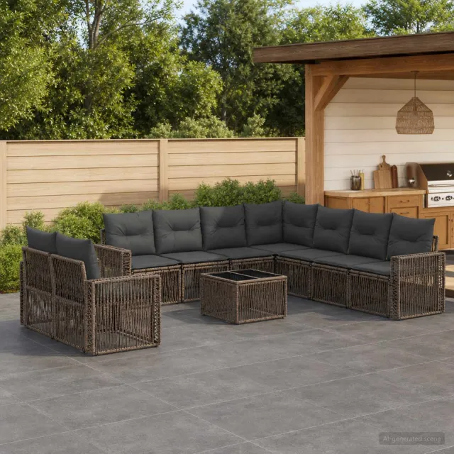 vidaXL Tuinbankenset 10 st 9-zits Grijs en Donkergrijs poly rattan, foto 2
