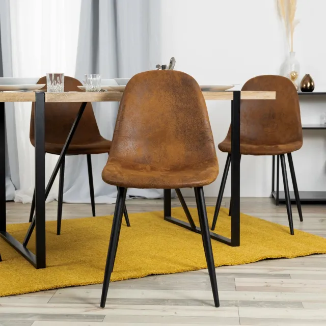 DHN Set van 4 eetkamerstoelen - Scandinavische Vintage - Woonkamer stoelen - Bruin - Woonkamer meubels - Luxe Stoelen