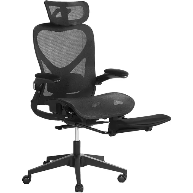 MODENUIT Bureaustoel - Ergonomisch Klapbaar - 3D Hoofdsteun en Lendensteun - Voor Werk en Spel - Netstof Zwart